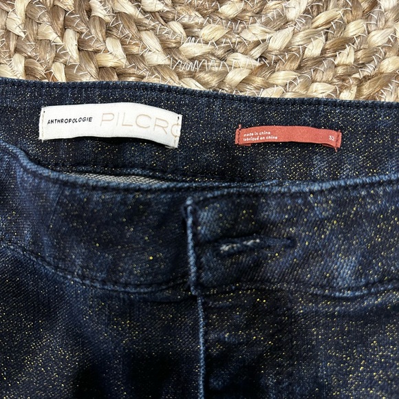32 Anthropologie Pilcro High-Rise Sparkle  Gold Shimmer Denim Leggings Women’s - Picture 6 of 11